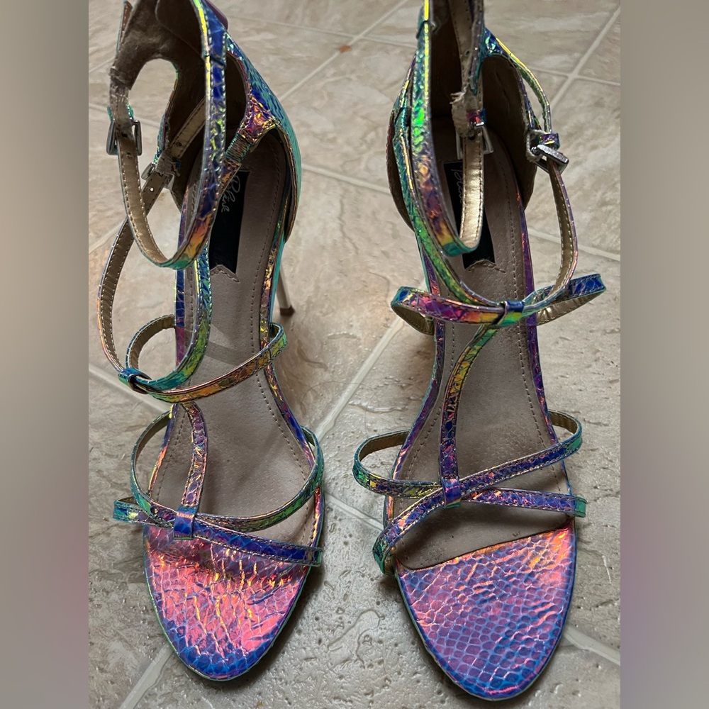 Blue and Pink Stiletto Heels with Crisscross Straps